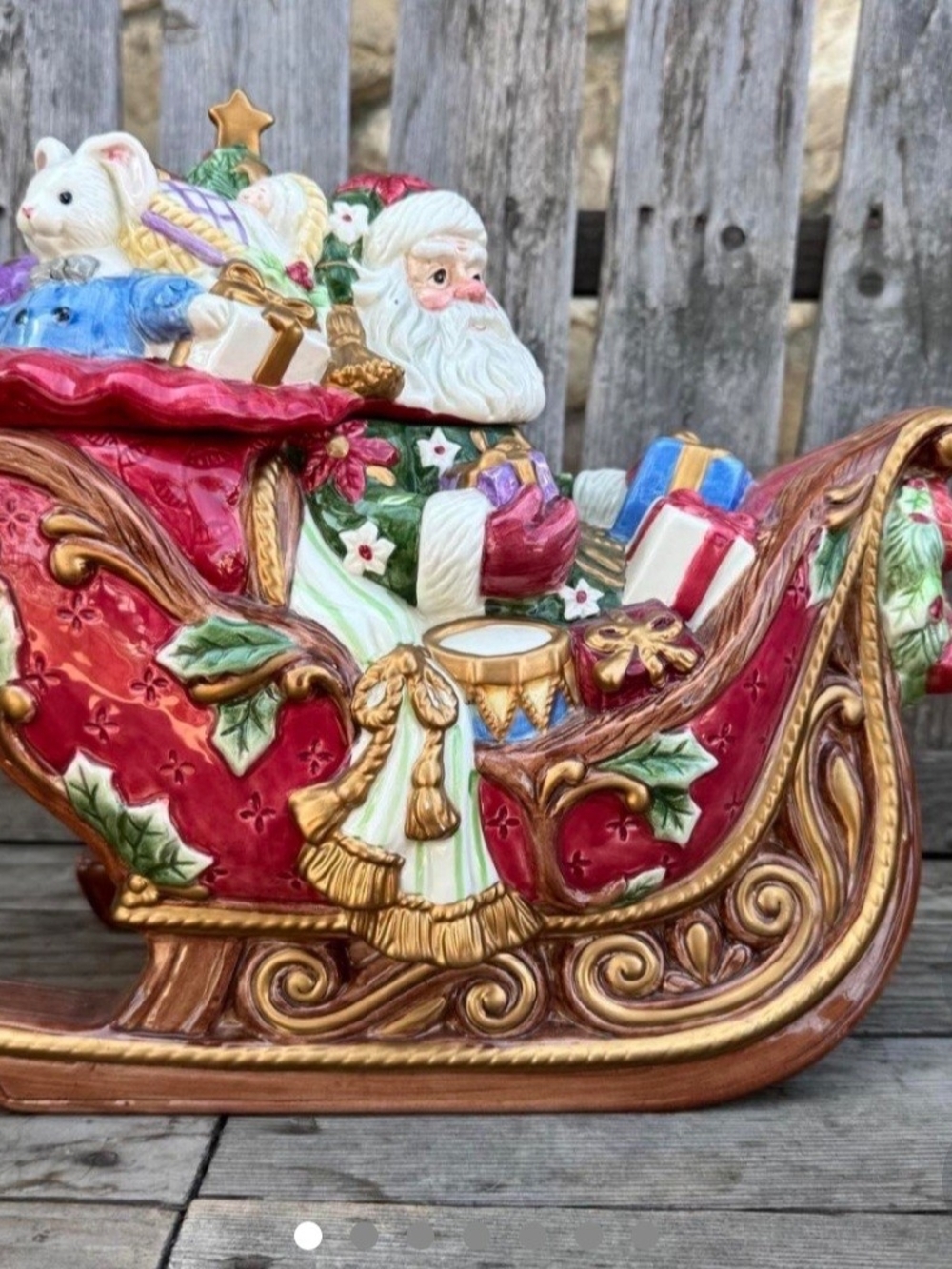 Fitz and Floyd Red and Gold Santa Sleigh Figurine